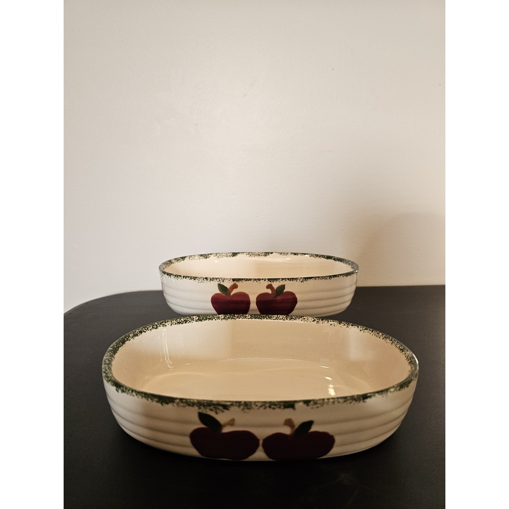 Apple Garden Ceramic Baker Bowls Set of 2 Oval Vintage Kitchen